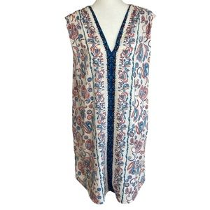 NWT Loft Floral Paisley Sleeveless Shift Dress V-neck & V-back White Blue Sz XL